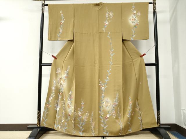 平和屋着物●訪問着　作家物　駒刺繍　鳳凰草花文　蛍暈し　金彩　正絹　逸品　CABG0818yc
