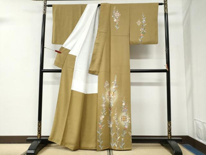 平和屋着物●訪問着　作家物　駒刺繍　鳳凰草花文　蛍暈し　金彩　正絹　逸品　CABG0818yc
