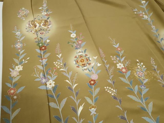 平和屋着物●訪問着　作家物　駒刺繍　鳳凰草花文　蛍暈し　金彩　正絹　逸品　CABG0818yc