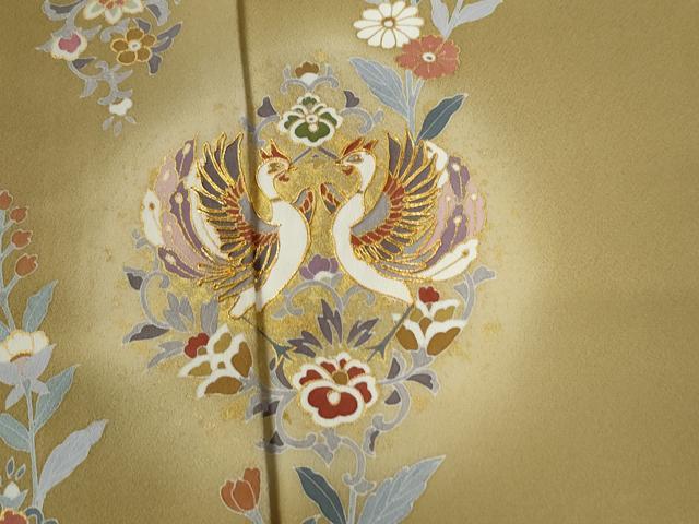 平和屋着物●訪問着　作家物　駒刺繍　鳳凰草花文　蛍暈し　金彩　正絹　逸品　CABG0818yc