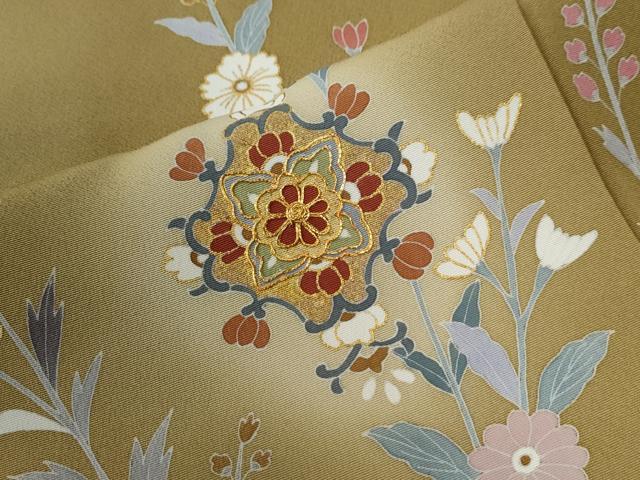 平和屋着物●訪問着　作家物　駒刺繍　鳳凰草花文　蛍暈し　金彩　正絹　逸品　CABG0818yc