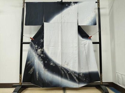 平和屋着物●訪問着　花蝶唐草文　ラインストーン　暈し染め　銀通し地　正絹　逸品　CABG0819yc