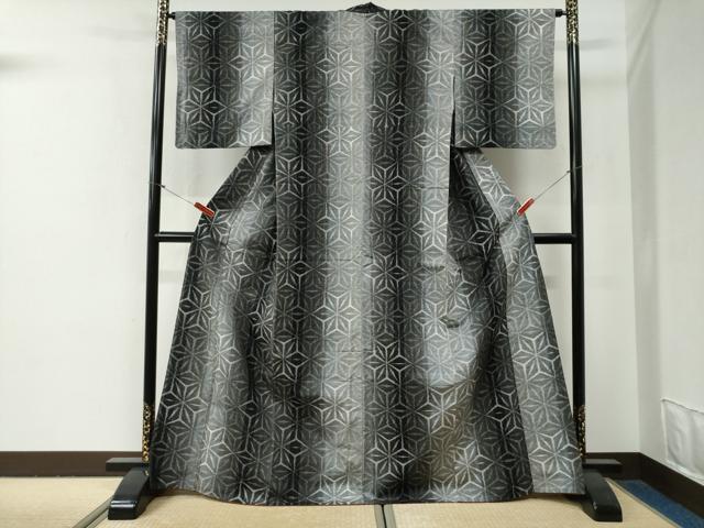 平和屋着物●上質な紬　麻の葉文様　正絹　逸品　未使用　CABG0822yc