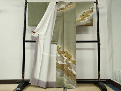 平和屋着物●訪問着　道長舞花文　暈し染め　御召縮緬　正絹　逸品　CABG0826yc
