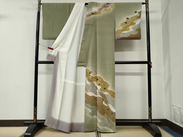 平和屋着物●訪問着　道長舞花文　暈し染め　御召縮緬　正絹　逸品　CABG0826yc
