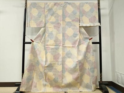 平和屋着物●駒結城　紬　切嵌吉祥文　反端付き　ロング丈　正絹　逸品　CABG0828yc