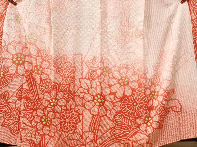 平和屋着物●豪華振袖　総絞り　舞花文　暈し染め　正絹　逸品　CABG0829yc