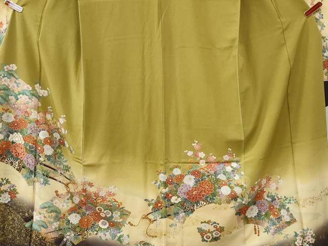 平和屋着物●豪華振袖・長襦袢セット　駒刺繍　十二単風　地紙花車文　暈し染め　金彩　正絹　逸品　CABG0831yc