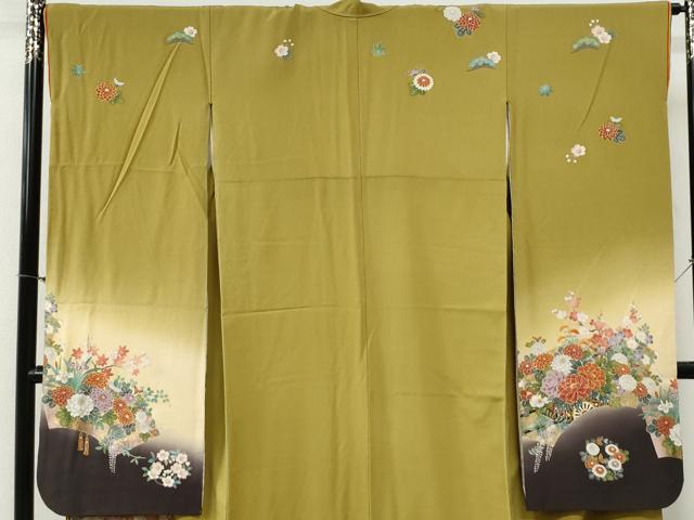 平和屋着物●豪華振袖・長襦袢セット　駒刺繍　十二単風　地紙花車文　暈し染め　金彩　正絹　逸品　CABG0831yc