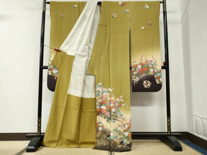 平和屋着物●豪華振袖・長襦袢セット　駒刺繍　十二単風　地紙花車文　暈し染め　金彩　正絹　逸品　CABG0831yc