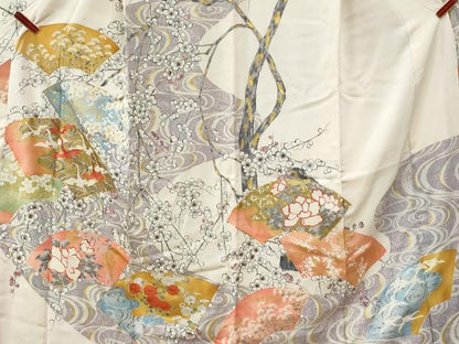 平和屋着物●豪華振袖・長襦袢セット　駒刺繍　地紙流水花文　金彩　正絹　逸品　CABG0832yc