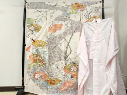 平和屋着物●豪華振袖・長襦袢セット　駒刺繍　地紙流水花文　金彩　正絹　逸品　CABG0832yc