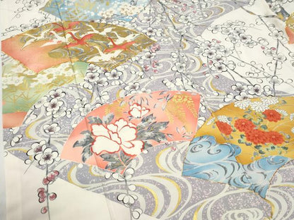 平和屋着物●豪華振袖・長襦袢セット　駒刺繍　地紙流水花文　金彩　正絹　逸品　CABG0832yc