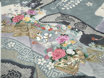 平和屋着物●豪華振袖・長襦袢セット　絞り　刺繍　唐子牡丹花車文　暈し染め　金彩　正絹　逸品　未使用　CABG0835yc