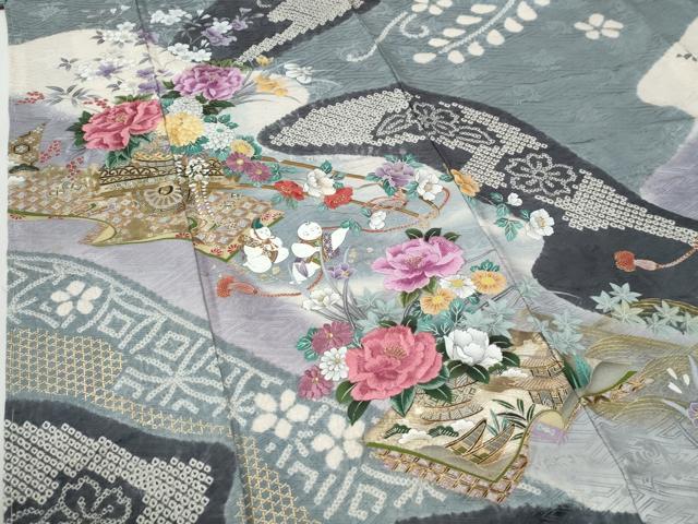 平和屋着物●豪華振袖・長襦袢セット　絞り　刺繍　唐子牡丹花車文　暈し染め　金彩　正絹　逸品　未使用　CABG0835yc