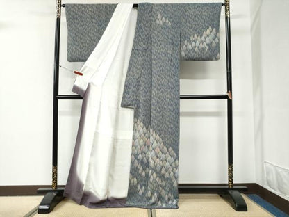 平和屋着物●訪問着　樹林文　鬼しぼ縮緬　ロング丈　正絹　逸品　CABG0838yc