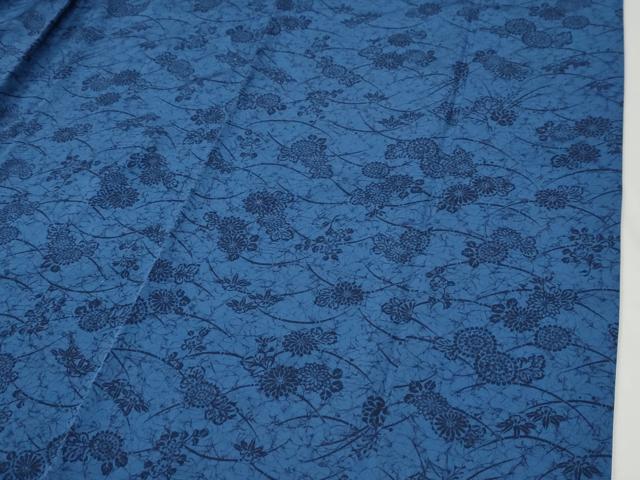 平和屋着物●訪問着　藍　型染め　芝草菊文　暈し染め　正絹　逸品　CABG0841yc