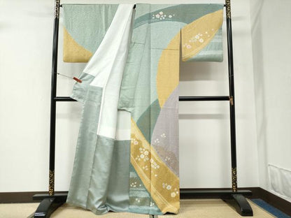 平和屋着物●訪問着　絞り　舞花文　金彩　正絹　逸品　CABG0845yc