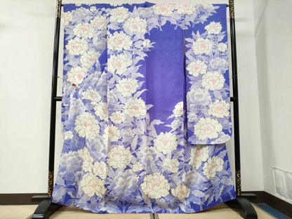 平和屋着物●名門　藤娘きぬたや・総絞り　振袖　牡丹　正絹　逸品　CABG0847yc