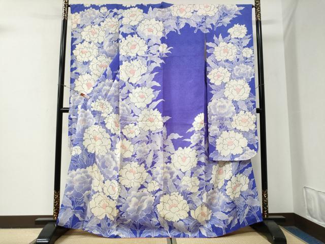 平和屋着物●名門　藤娘きぬたや・総絞り　振袖　牡丹　正絹　逸品　CABG0847yc
