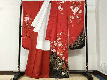 平和屋着物●豪華振袖　舞桜文　暈し染め　金通し地　正絹　逸品　CABG0857yc