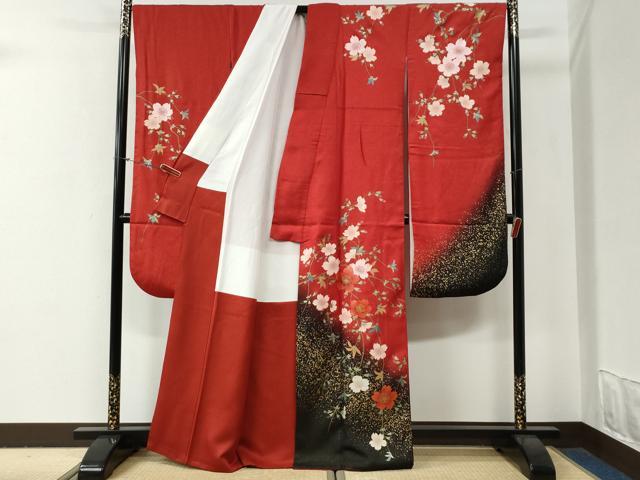平和屋着物●豪華振袖　舞桜文　暈し染め　金通し地　正絹　逸品　CABG0857yc