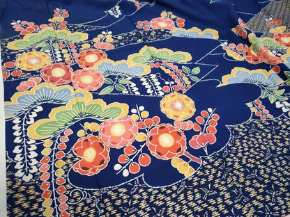 平和屋着物●和染紅型　栗山紅型　栗山吉三郎　振袖　枝垂れ花松文　鬼しぼ縮緬　正絹　逸品　CABG0859yc