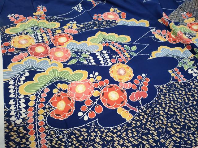 平和屋着物●和染紅型　栗山紅型　栗山吉三郎　振袖　枝垂れ花松文　鬼しぼ縮緬　正絹　逸品　CABG0859yc