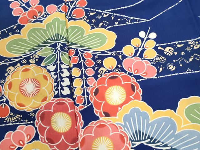 平和屋着物●和染紅型　栗山紅型　栗山吉三郎　振袖　枝垂れ花松文　鬼しぼ縮緬　正絹　逸品　CABG0859yc