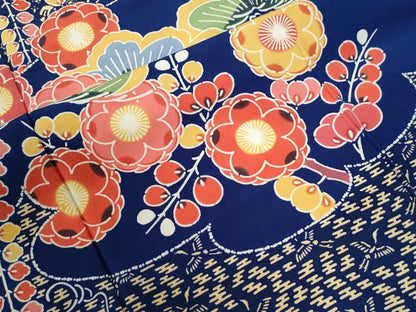 平和屋着物●和染紅型　栗山紅型　栗山吉三郎　振袖　枝垂れ花松文　鬼しぼ縮緬　正絹　逸品　CABG0859yc
