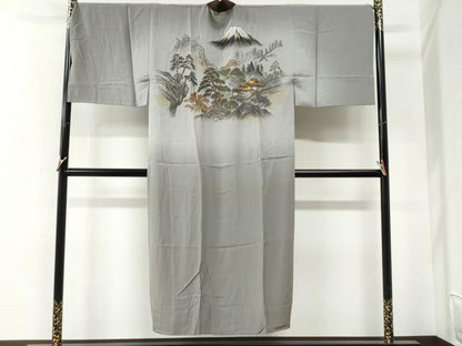 平和屋着物●男性　長襦袢　無双仕立て　手描き　遠山風景文　暈し染め　金彩　正絹　逸品　CABG0864yc