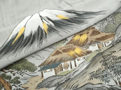 平和屋着物●男性　長襦袢　無双仕立て　手描き　遠山風景文　暈し染め　金彩　正絹　逸品　CABG0864yc