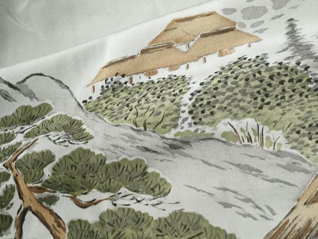 平和屋着物●男性　長襦袢　無双仕立て　手描き　遠山風景文　暈し染め　金彩　正絹　逸品　CABG0864yc
