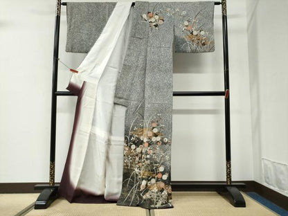 平和屋着物●訪問着　霞籬草花文　たたき染め　金彩　ロング丈　正絹　逸品　CABG0866yc