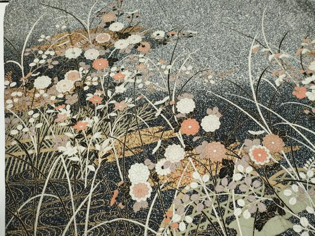 平和屋着物●訪問着　霞籬草花文　たたき染め　金彩　ロング丈　正絹　逸品　CABG0866yc