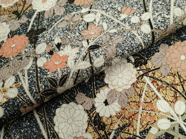 平和屋着物●訪問着　霞籬草花文　たたき染め　金彩　ロング丈　正絹　逸品　CABG0866yc
