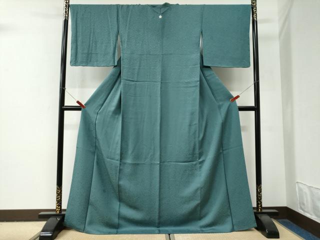 平和屋着物●上質な色無地　菊花地紋　青碧色　ロング丈　正絹　逸品　未使用　CABG0867yc