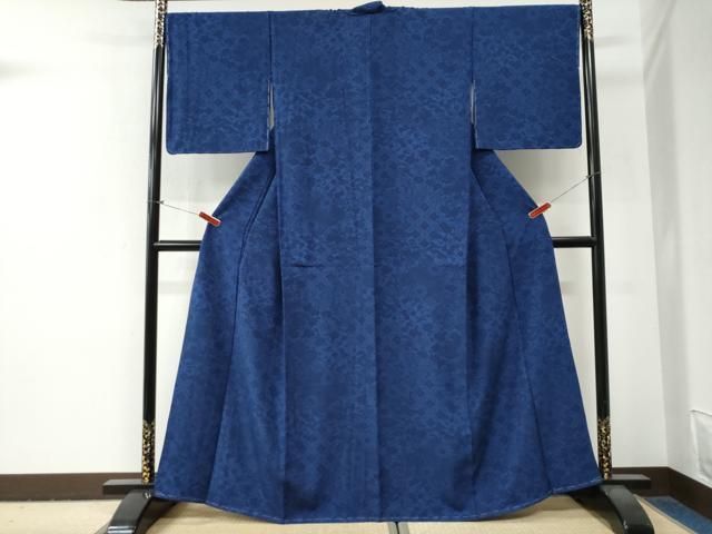 平和屋着物●上質な小紋　藍　型染め　菊花唐草文　正絹　逸品　未使用　CABG0868yc