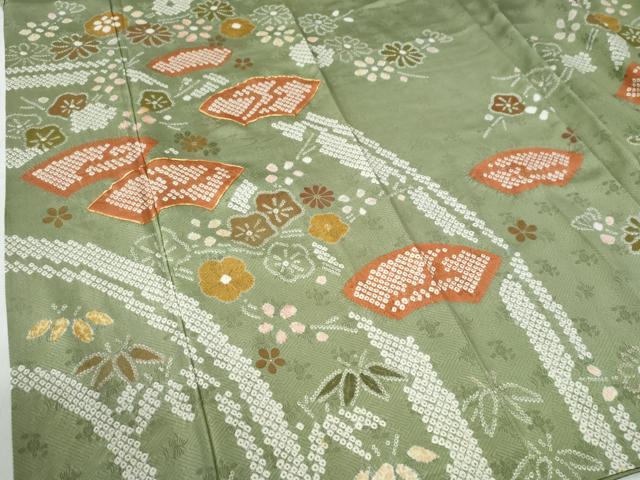 平和屋着物●訪問着　駒刺繍　地紙笹花文　金彩　正絹　逸品　CABG0871yc