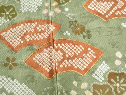 平和屋着物●訪問着　駒刺繍　地紙笹花文　金彩　正絹　逸品　CABG0871yc