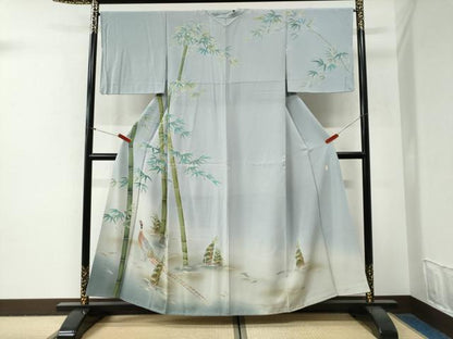 平和屋着物●高級染元　粋峰　林芳夫　京加賀友禅　訪問着　笹竹孔雀筍文　金彩　正絹　逸品　CABG0872yc