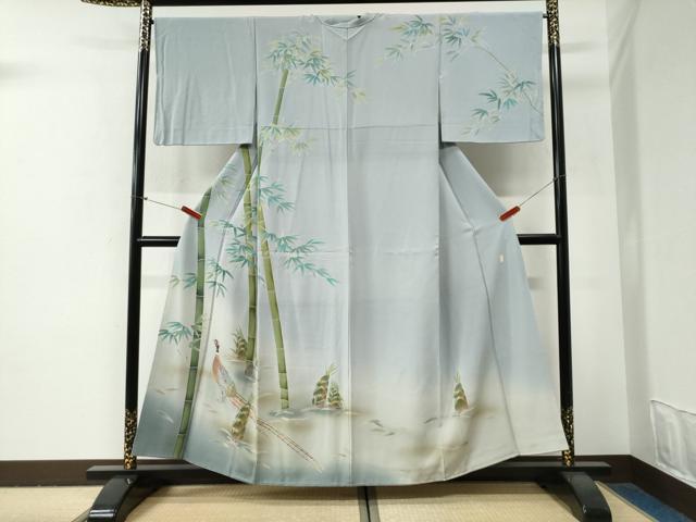 平和屋着物●高級染元　粋峰　林芳夫　京加賀友禅　訪問着　笹竹孔雀筍文　金彩　正絹　逸品　CABG0872yc