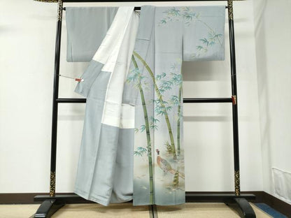 平和屋着物●高級染元　粋峰　林芳夫　京加賀友禅　訪問着　笹竹孔雀筍文　金彩　正絹　逸品　CABG0872yc