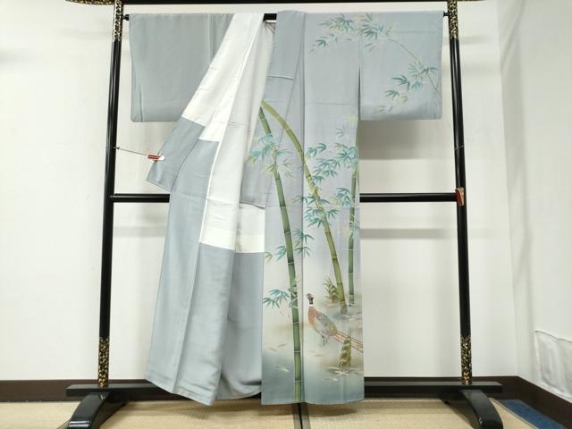 平和屋着物●高級染元　粋峰　林芳夫　京加賀友禅　訪問着　笹竹孔雀筍文　金彩　正絹　逸品　CABG0872yc
