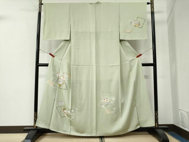 平和屋着物●訪問着　色紙重ね草花文　金彩　正絹　逸品　未使用　CABG0873yc