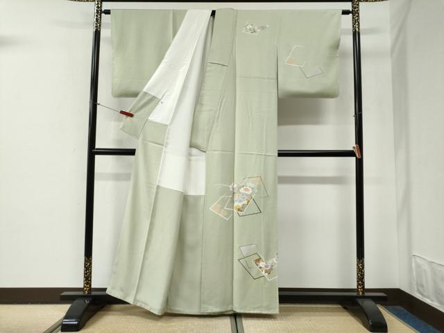 平和屋着物●訪問着　色紙重ね草花文　金彩　正絹　逸品　未使用　CABG0873yc