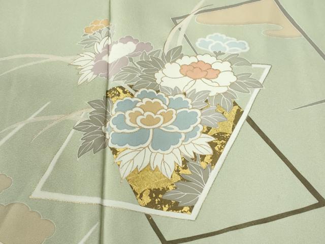 平和屋着物●訪問着　色紙重ね草花文　金彩　正絹　逸品　未使用　CABG0873yc