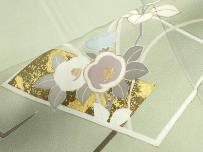 平和屋着物●訪問着　色紙重ね草花文　金彩　正絹　逸品　未使用　CABG0873yc