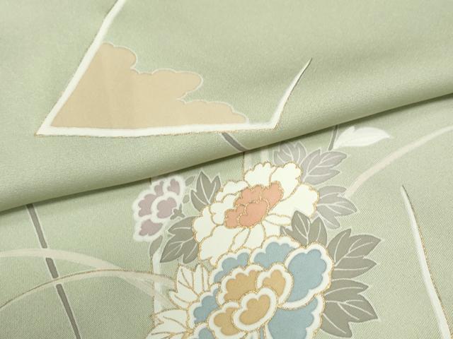 平和屋着物●訪問着　色紙重ね草花文　金彩　正絹　逸品　未使用　CABG0873yc