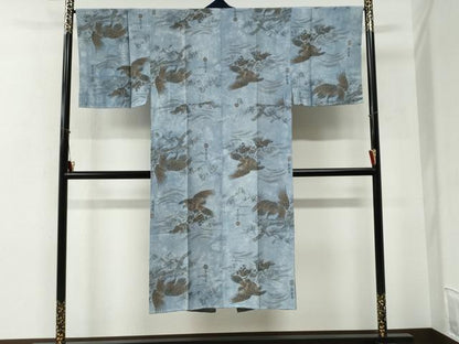 平和屋着物●男性　長襦袢　袷　手描き　鷹　さが美扱い　正絹　逸品　未使用　CABG0878yc